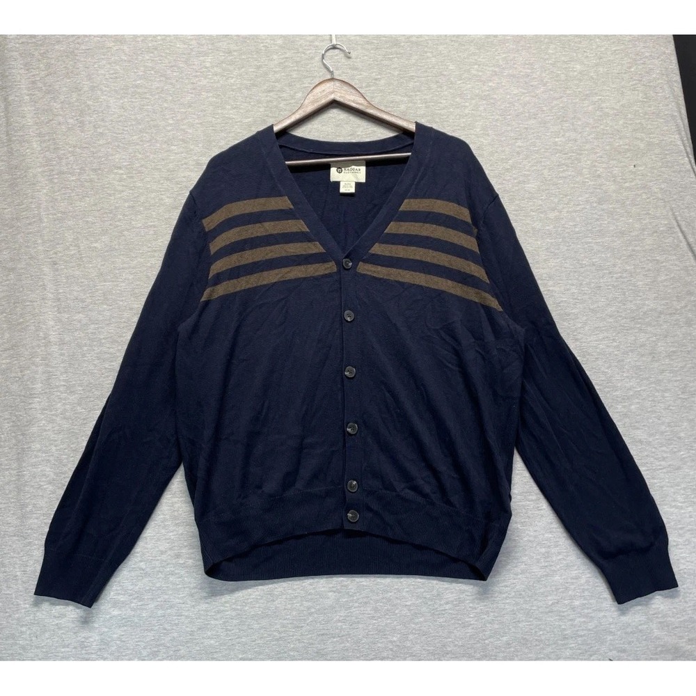 Haggar Clothing Cardigan Sweater Mens XL Navy Blue Cotton V-Neck Button Front